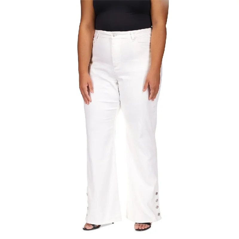 women's double-layer denim jeans -Michael Kors Women's Selma Button Hem Jeans White Size 16W