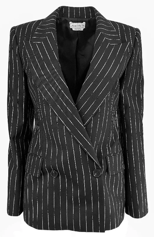 urban streetwear jacket for women -Alexander McQueen Broken Pinstripe Blazer in Black