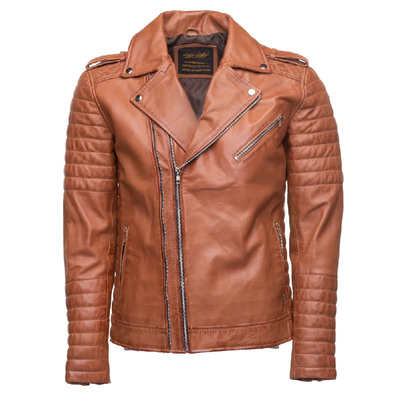 women's oversized corduroy jacket -Tan Quilted Biker leather jacket