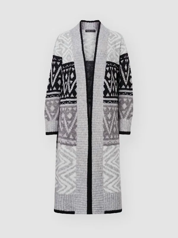 sustainable eco-friendly coat for women -Intarsia Knitted V-Neck Cardigan In Black Creme