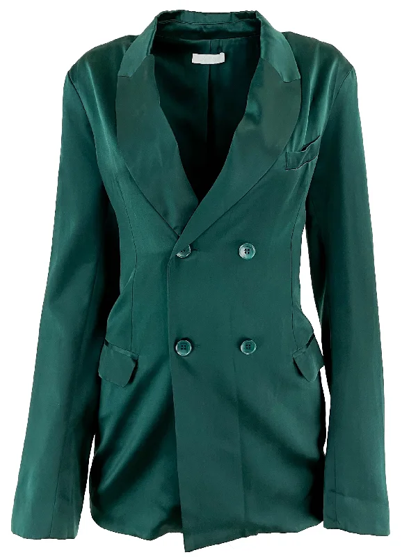 warm alpaca wool coat for ladies -Sablyn Double Breasted Silk Blazer in Green