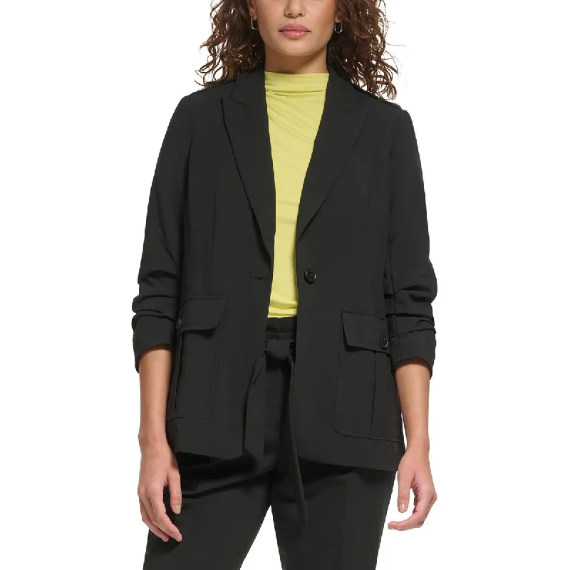 sleek satin bomber jacket for women -Calvin Klein Womens Work Casual One-Button Blazer