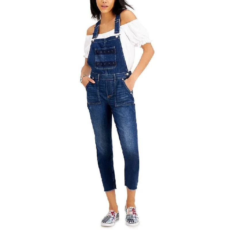 ladies' dark wash denim jeans -Tommy Jeans Women's Logo Denim Overalls Blue Size 25