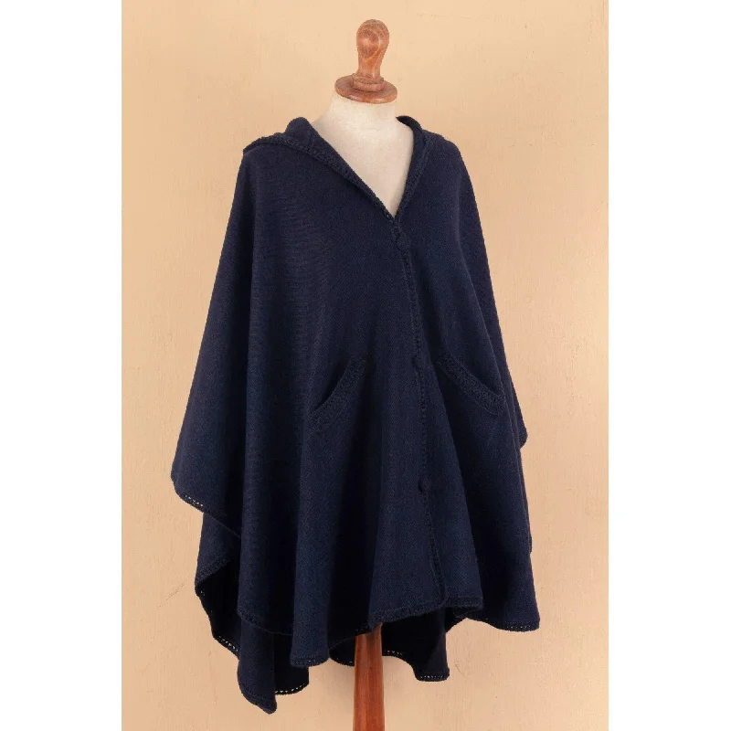 fashionable belted wool coat for women -Novica Handmade Blue Divine Blend Cape