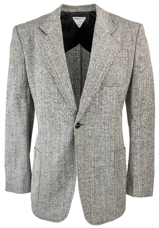 cropped faux leather jacket for women -Bottega Veneta Single Button Blazer in Knotted Melange Grey