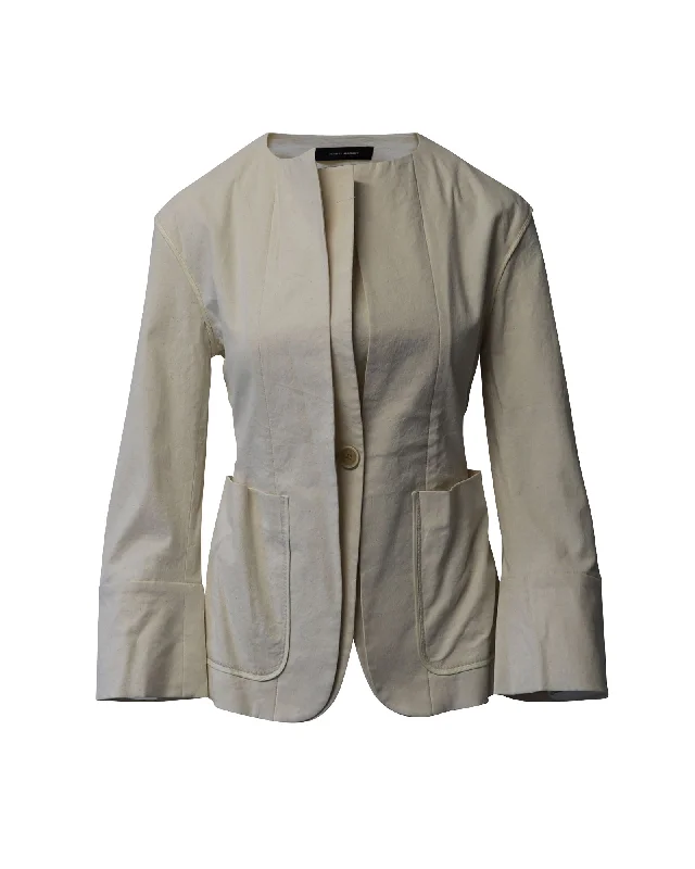 cropped faux leather jacket for women -Isabel Marant Double Lapel Blazer in Ecru Cotton