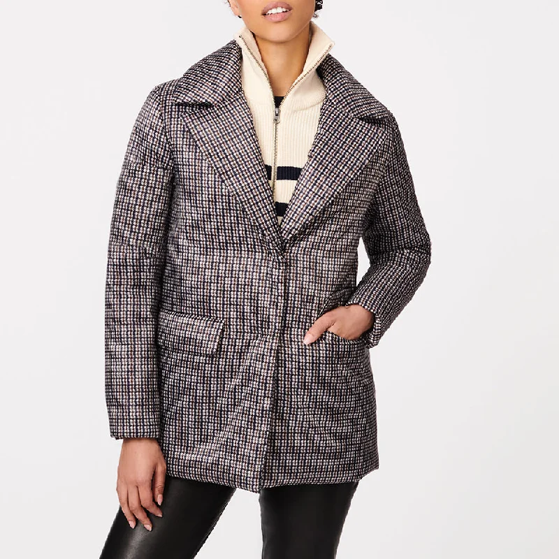 elegant long coat for women -Manhattan Mini Plaid Blazer Puffer Jacket