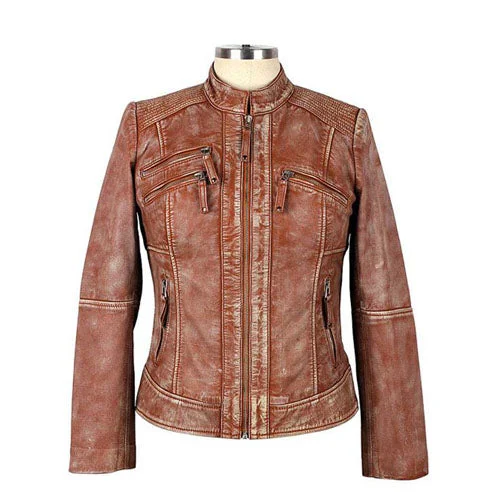 casual linen jacket for women -Womens Sandstone Leather Jacket