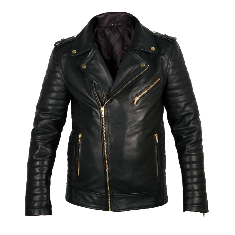 versatile trench coat for ladies -Quilted Biker leather jacket