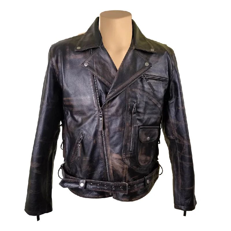 women's waterproof raincoat -Arnold Schwarzenegger Terminator 2 Distressed Biker Leather Jacket