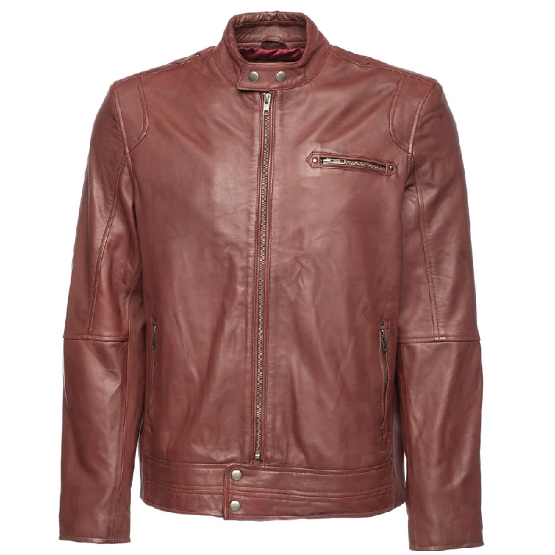 waterproof hiking jacket for women -Arthur burgundy café racer leather jacket