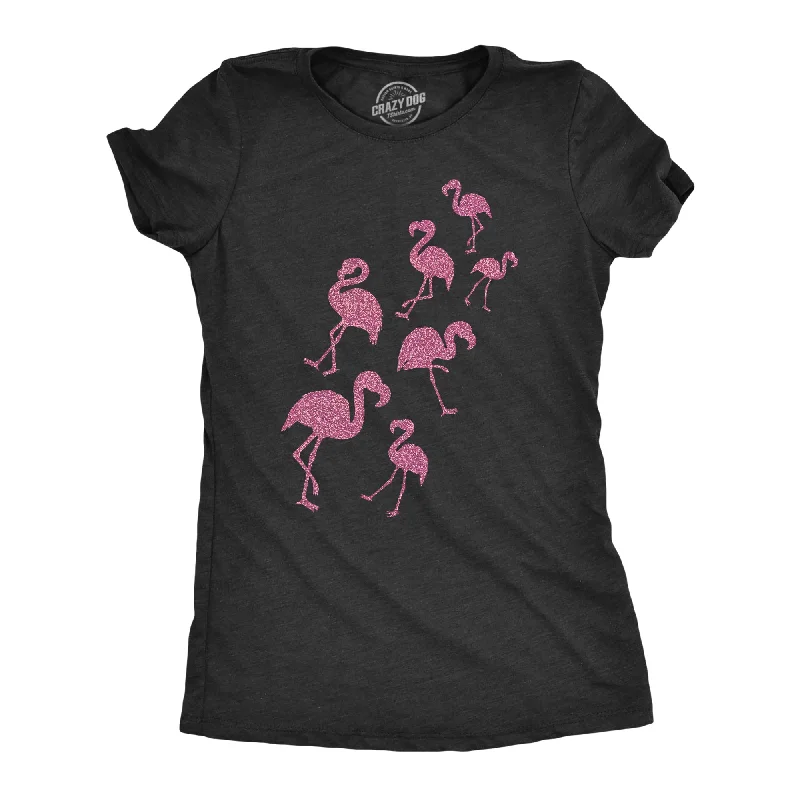 modern high-low hem top for ladies -Glitter Flamingos Women's T Shirt