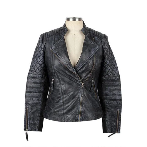 women's oversized corduroy jacket -Womens Stone Wash With Cotton Canvas Leather Jacket