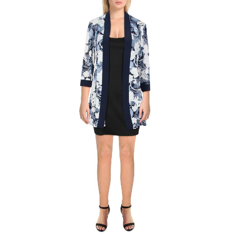 women's lightweight cargo jacket -R&M Richards Womens Petites Printed Sheer Duster Blazer