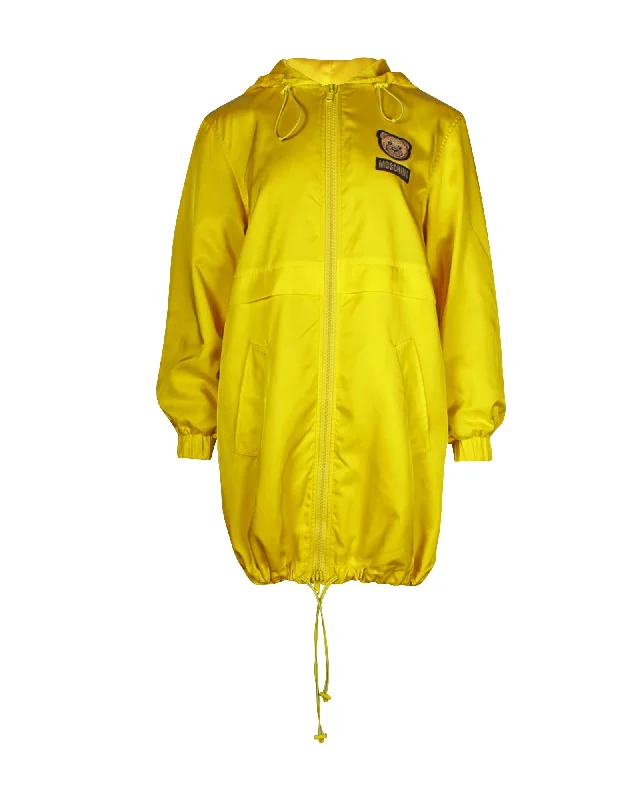 women's asymmetrical zip jacket -Moschino Couture Teddy Bear Coat in Yellow Polyamide