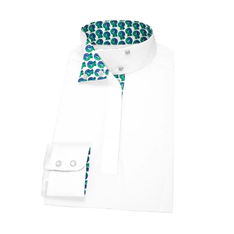 ladies' floral print top -Essex Classics Ladies Green is the New Blue Yarn Wrap Collar Show Shirt